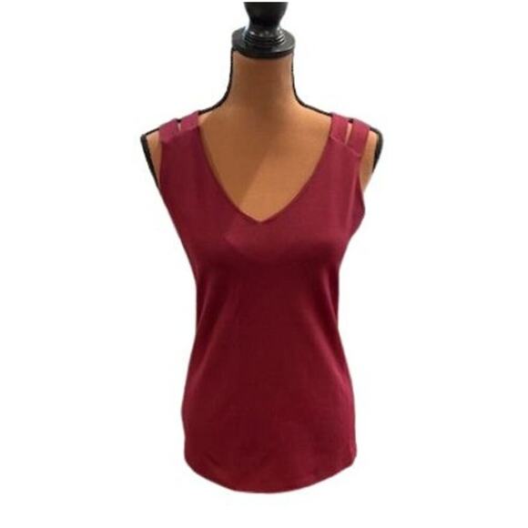 Loveappella Strappy Layering Tank with Criss-Cross Back in Burgundy – Medium - Picture 1 of 8